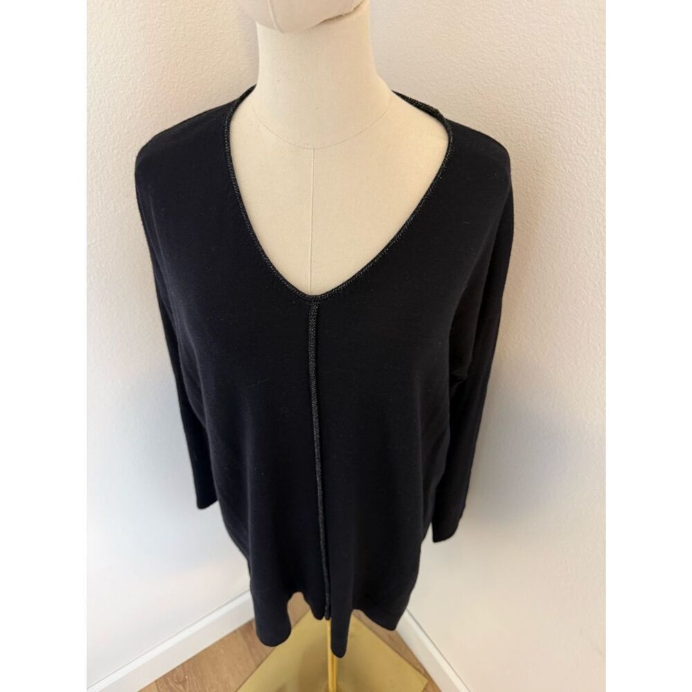 Eileen Fisher Navy Blue V-Neck Merino Wool Tunic Sweater - Size Small